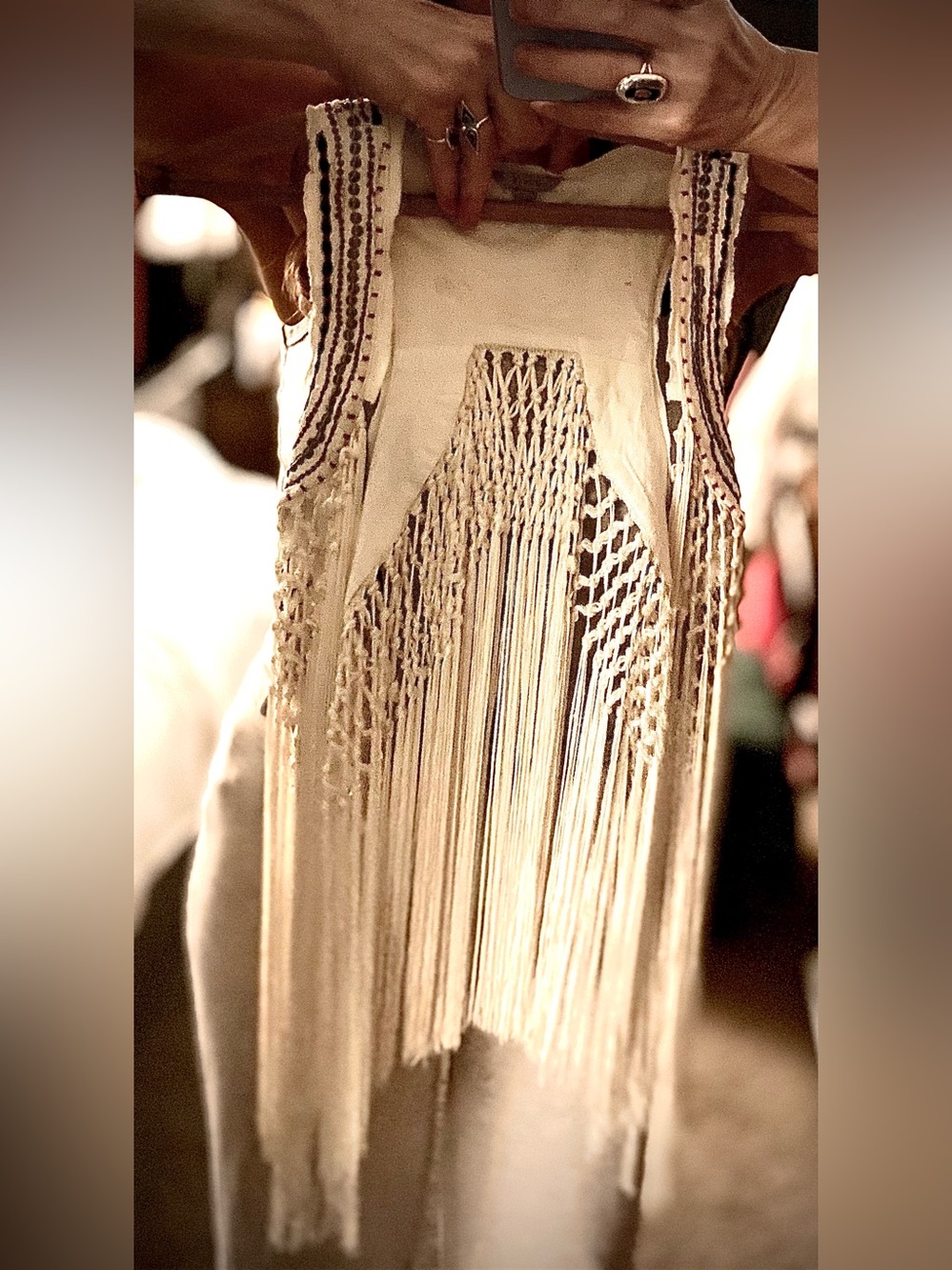 RARE Guess Ivory Macramé Fringe Vest
